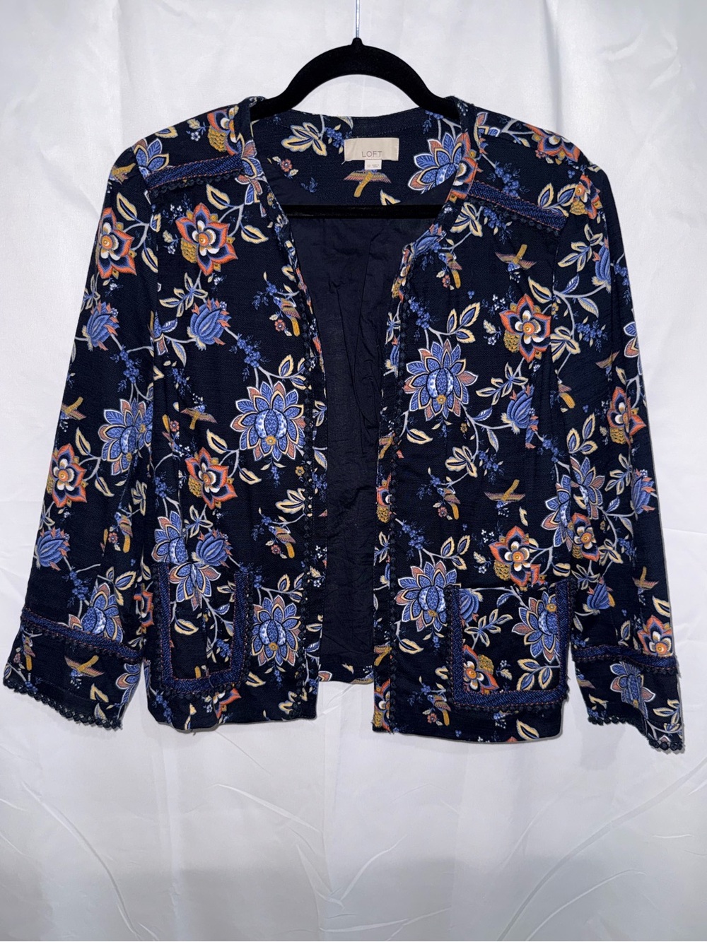 LOFT Navy Floral Open-Front Blazer Jacket